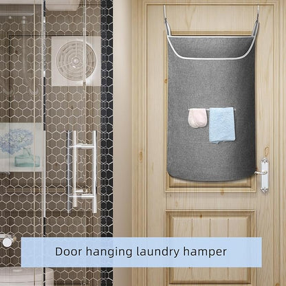 X-Large Hanging Laundry Hamper Bag, Door Hanging Hamper with Front Pocket Dirty Clothes Hanging Laundry Bag Large Size 35X22 inch Door Laundry Basket (Grey)