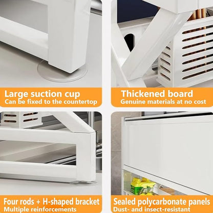 Kitchen sink rack dishwashing sink countertop dustproof cupboard storage multifunctional tableware storage drain rack double layer,KeepKitchen Sink Shlef Organized Space-Saving(White,75cm/29.5in)