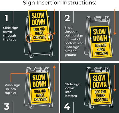 Slow Down Dog and Horse Crossing Sidewalk Sign Kit, 24x36 Inches, with A Frame Stand, Made in USA
