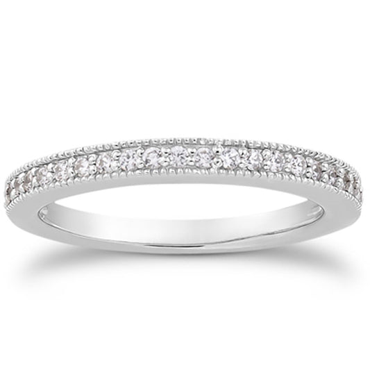 Alliance sertie de diamants en or blanc 14 carats, ½ tour