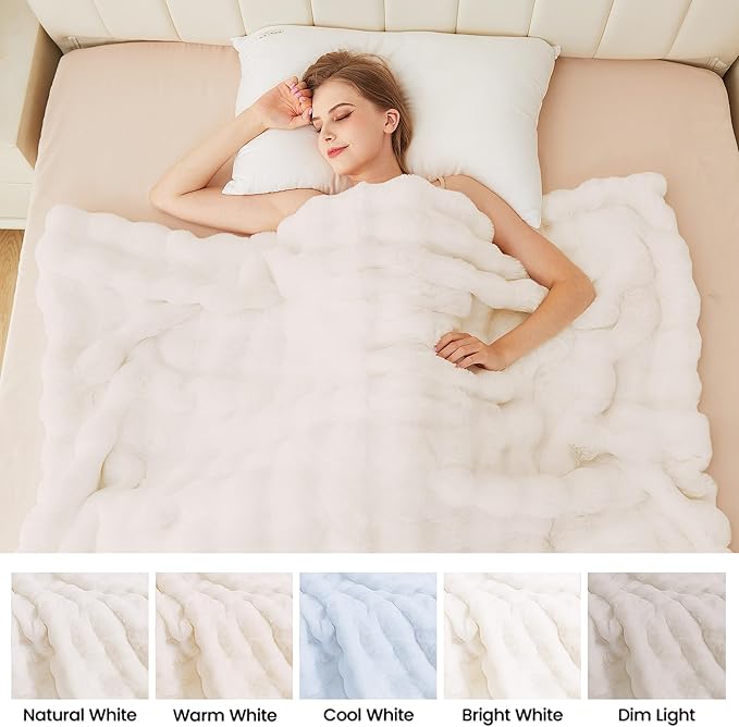 Light Beige Fluffy Blanket King Size Faux Bunny Fur Fuzzy 90x108 Throw Blanket for Bed Thick Furry Blanket King for Couch Bedroom Decor Winter Home Gifts 1000 GSM