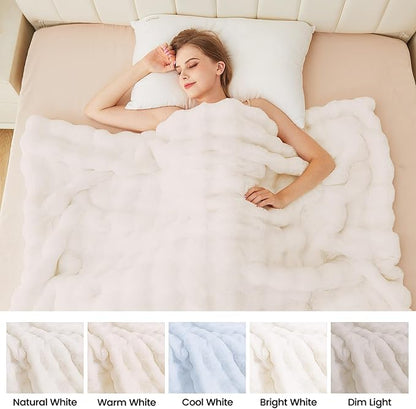 Light Beige Fluffy Blanket King Size Faux Bunny Fur Fuzzy 90x108 Throw Blanket for Bed Thick Furry Blanket King for Couch Bedroom Decor Winter Home Gifts 1000 GSM