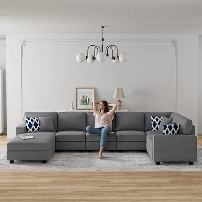 L Lengend Vansen Modular Sectional Sofa U Shaped Couch with Ottoman Modern Reversible Corner Sectional Couch for Living Room (Dark Grey, U Shaped Sofa-5)