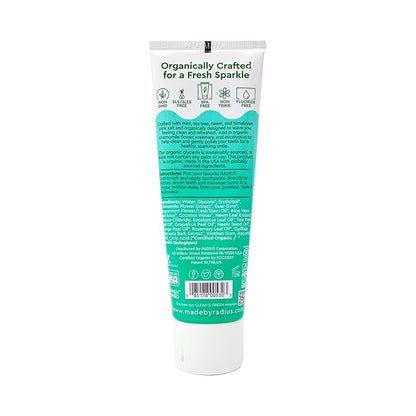 RADIUS Toothpaste, Mint Aloe Neem, 3 oz, USDA Organic Non-Toxic Chemical-Free Gluten-Free, Designed to Improve Gum Health & Prevent Cavities, Pack of 1