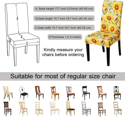 JQinHome Pattern Chair Covers for Dining Room Set of 6, High Stretch Removable Washable Parsons Chair Slipcover for Home Party Hotel Wedding Ceremony (Sunflower,6PCS)
