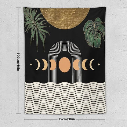 Abstract Boho Tapestry, Mid Century Tropical Tree Leaves Modern Geometric Arch Bohemian Botanical Tapestry, Home Aesthetic Wall Hanging Art Decor for Living Room Bedroom Dormitory 60x80 Inch