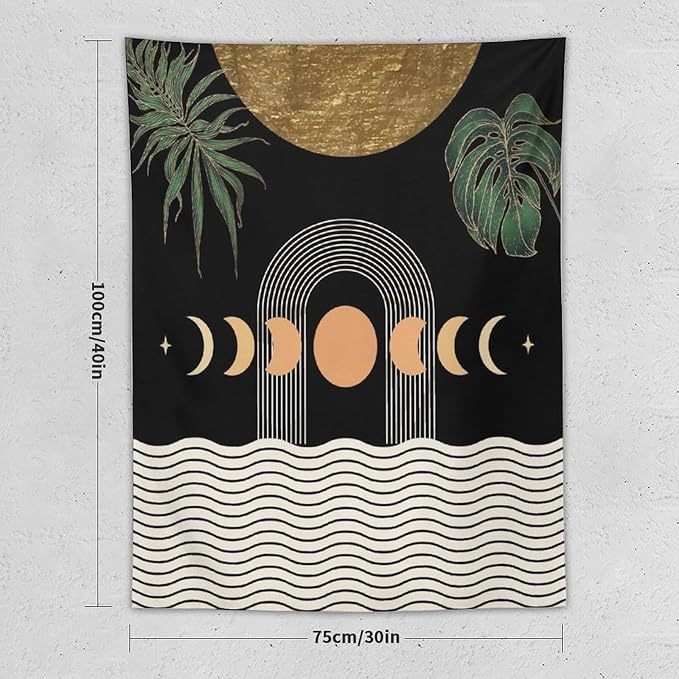 Abstract Boho Tapestry, Mid Century Tropical Tree Leaves Modern Geometric Arch Bohemian Botanical Tapestry, Home Aesthetic Wall Hanging Art Decor for Living Room Bedroom Dormitory 50x60 Inch