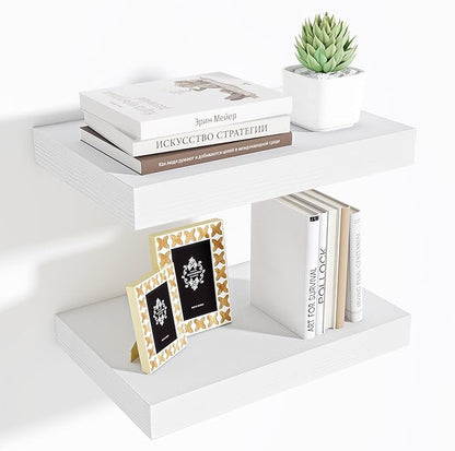 Fun Memories Wood Floating Shelves 16 Inch, 10 Inch Deep Shelves Wall Mount, Wall Shelves with Invisible Bracket, 16" Floating Shelves for Living Room Bathroom Bedroom, White, Set of 2