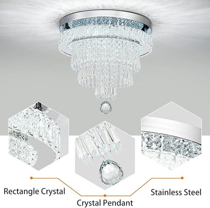 16“ Crystal Chandeliers Round Modern LED Chandelier Light Flush Mount Ceiling Light Fixtures with Remote Control for Bedroom Living Room Dining Room (dimmable)