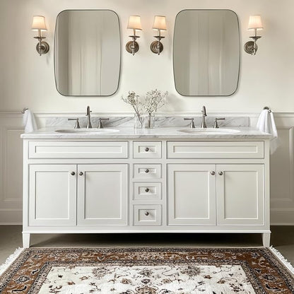 ANDY STAR Brushed Nickel Oblong Mirror, 32x40 Inch Brushed Nickel Oval Mirror for Bathroom with Stainless Steel Metal Frame, Wall Mouned for Bathroom, Living Room, Entryway