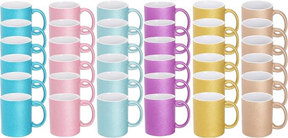 11oz White Ceramic Sublimation Coffee Mug in White Gift Box, 6 Sparkling Mixed Colors, Case of 36