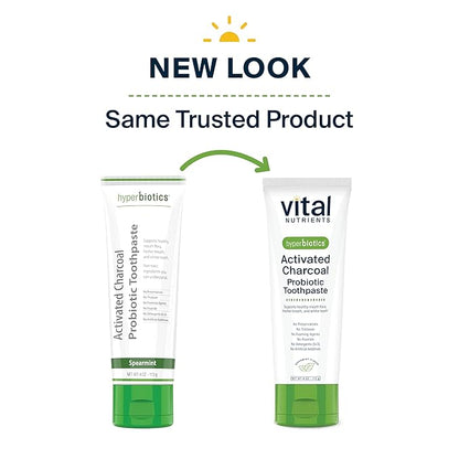 Vital Nutrients Hyperbiotics Activated Charcoal Probiotic Toothpaste | Fluoride Free Toothpaste with Oral Probiotics | Supports Healthy Mouth Flora, Fresher Breath, Teeth Whitening* | Vegan | 4 oz