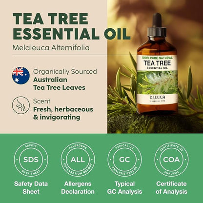 KUKKA essential oils 100% Pure & Natural Tea Tree Oil for Skin, Hair, Toenails, Aromatherapy, & Soap Making Scent (4 fl oz/118 ml)