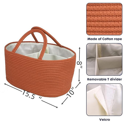 Large Baby Diaper Caddy Organizer for Girl Boy Rope Nursery Storage Bin Basket Portable Holder Tote Bag for Changing Table Car Travel Baby Shower Gifts Registry Must Haves Rustic