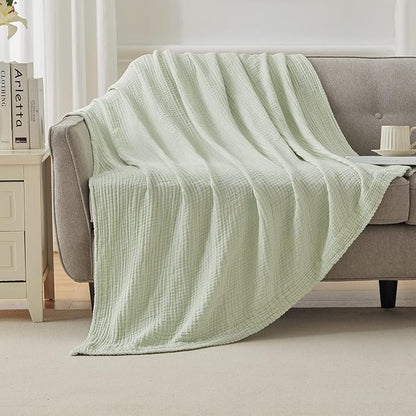 EMME Cotton Blanket Queen Size for Bed Soft Large Muslin Bed Blankets 90"x90" Lightweight Breathable All Season Gauze Blanket, Mint Green