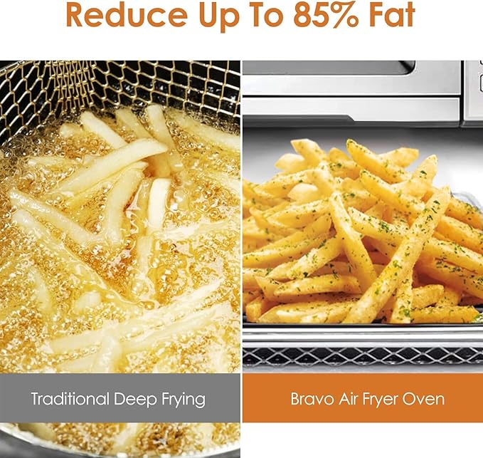 Nuwave Bravo XL Air Fryer Toaster Smart Oven, 12-in-1 Countertop Grill/Griddle Combo, 30-Qt XL Capacity, 50F-500F adjustable in precise 5F increments, Integrated Smart Thermometer, Linear T Technology