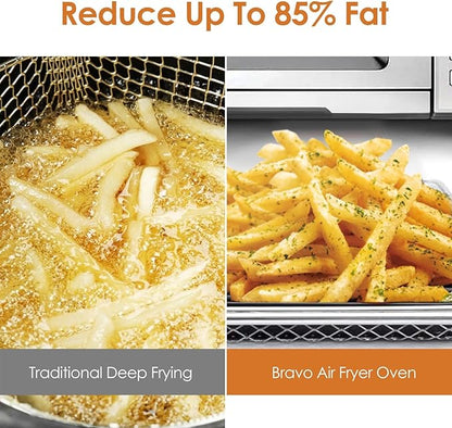 Nuwave Bravo XL Air Fryer Toaster Smart Oven, 12-in-1 Countertop Grill/Griddle Combo, 30-Qt XL Capacity, 50F-500F adjustable in precise 5F increments, Integrated Smart Thermometer, Linear T Technology