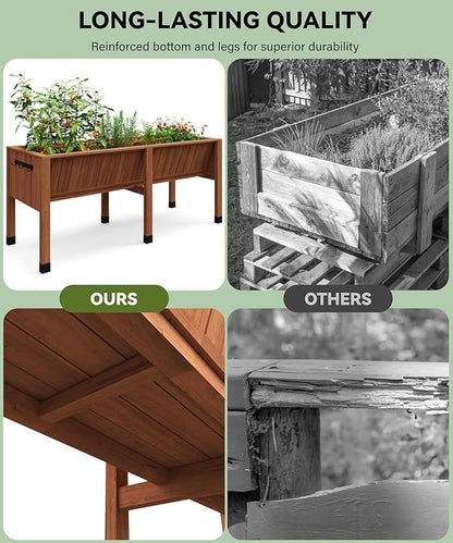 72x26x31 Inch Raised Garden Bed with Legs, 13.7In Depth Wooden Planter Box for Outdoor Growing Vegetables and Herbs, Elevated Garden Bed with Hooks for Backyard, Patio, Balcony