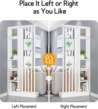 Wall Room Divider, Storage Cabinet Storage Display with Shelves, Modern Freestanding Wood Room Divider Screen, Wall Privacy Screens for Home Decorative (White,35.4" L x 9.5" W x 79.5" H)