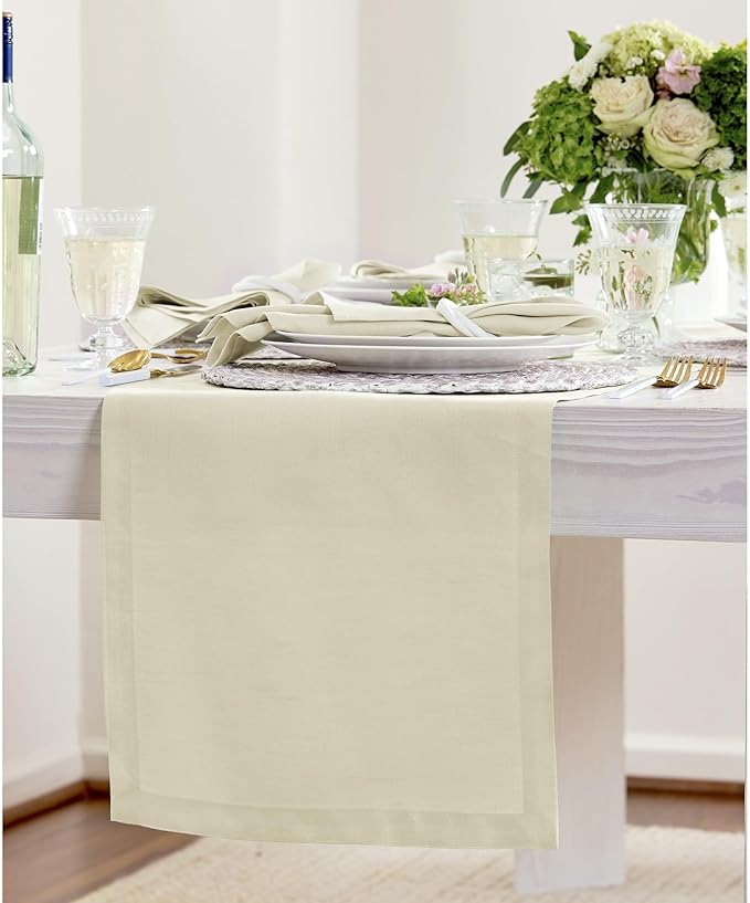 Solino Home Linen Birch Table Runner 132 Inches Long - 100% Pure Linen Extra Long Table Runner 14 x 132 Inch for Fall, Autumn, Thanksgiving - Fete