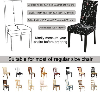 JQinHome Pattern Chair Covers for Dining Room Set of 6, High Stretch Removable Washable Parsons Chair Slipcover for Home Party Hotel Wedding Ceremony (Flourish Black,6PCS)