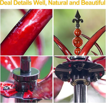 LimeHill Wind Spinner for Garden and Yard - Large Metal Kinetic Wind Sculptures for Outdoor Decor (91 Inches, Burgundy Lotus)