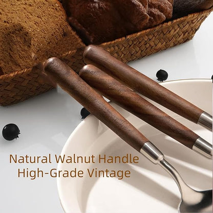 Silverware Set 16 Piece Flatware Cutlery Set Service for 4,18/10 Stainless Steel Forged Walnut Wooden Handle Matte Brushed Dishwasher Safe Premium Durable Utensil Sets for Home Kitchen Wedding