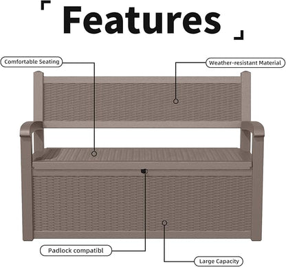 80 Gallon Storage Bench Deck Box Waterproof Lockable,Outdoor Storage Furniture for Patio,Garden and Cushions(Gray)