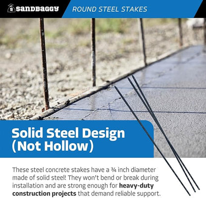 Sandbaggy Round Steel Concrete Form Stakes with Nail Holes - Rust Resistant Coating - Removable, Reusable (10, 3/4 in X 60 in)