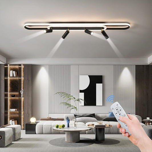 Modern LED Ceiling Light 6-Light track light Spotlight Frosted Black Geometric Ceiling Light Lighting Fixture Dimmable Remote Control Living Bedroom Kitchen Dining Room Fixture