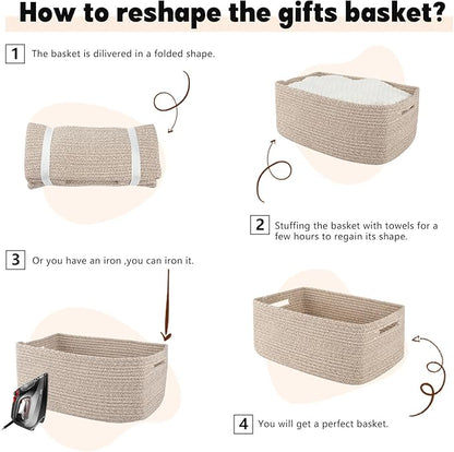 OIAHOMY Storage Basket for Shelves, Closet Cube Storage Bins Baskets for Clothes Blanket Towels, Baby Nursery, Toy Box, Woven Rope Basket, 15.75*11.81*7.09 IN, 2 Packs Brown