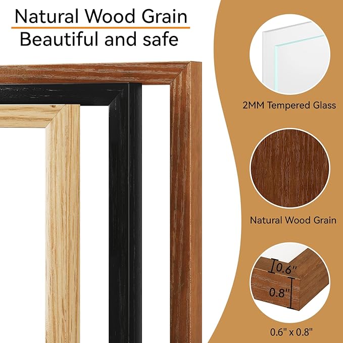 IBUYKE 11 x14 Picture Frame,Solid Oak Wood 11x14 Photo Frame with Mat to 8x10,11x14 Picture Frames With Tempered Glass,Wall Mount Display,Home Decor,Walnut Oak 14 x 11 Frame,UWPF1114H