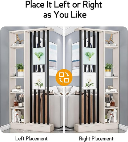 Wall Room Divider, Storage Cabinet Storage Display with Shelves, Modern Freestanding Wood Room Divider Screen, Wall Privacy Screens for Home Decorative (Beige+Black,35.4" L x 9.5" W x 79.5" H)