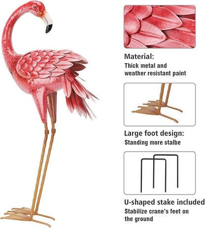 Kircust Flamingo Garden Statues and Sculptures, Metal Birds Yard Art Outdoor Statue, Large Pink Flamingo Lawn Ornaments for Home, Patio, Backyard Decor (2-Pack)