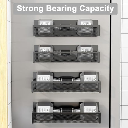 Magnetic Spice Rack for Refrigerator, 4 Pack Magnetic Shelf, Fridge Magnet Organizer with Moveable 8 Hooks, Magnetic Fridge Shelf for Kitchen Organization and Storage (4 Pack)