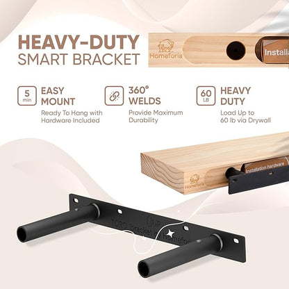 Homeforia Walnut Floating Bathroom Shelves, High End Solid Real Wood 16 inch Small Floating Shelf for Wall Mounted, Dark Brown 16inch Floating Shelves, Heavy Duty Bracket, 16 X 6.5 X 1.75 in, Set of 3