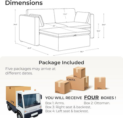 CHITA Modular Sectional Sofa, FSC Certified L Shaped Couch with Reversible Chaise, Modular Sectional Couch for Small Space, 78 Inch Width, 3 Seat Modular Sofa with Storage Ottoman, Linen