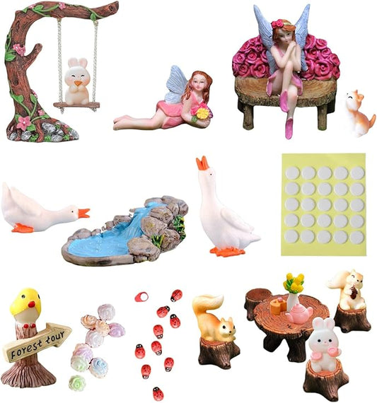Swing Set of 42 Pcs Miniature Fairy Garden Accessories Outdoor Decor Figurines Kit for Kids, Mini Whimsical Ornaments and Decorations for Patio, House, Garden, Desk, Yard Supplies