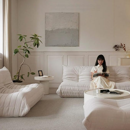 Luxury Sofa Couch Chair, Lazy Floor Seating, Fireside Bean Bag Chair, Ergonomic Tatami Sofa Lounger for Living Room, Bedroom, Office, 3 Seat, White