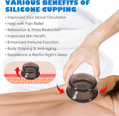 7Pcs Cupping Therapy Set-Professional Silicone Cupping, Suitable for Facial Body Massage/Deep Myofascial Release/Pain Relief/Muscle Relaxation & More (Black,7pcs)