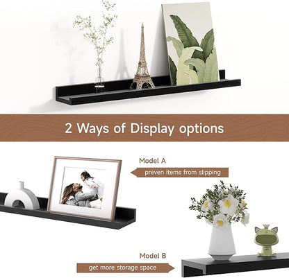 Picture Ledge Shelf for Wall, Floating Shelves Set of 4, 24 Inch Long Nursery Book Shelves for Toys Storage, Kids Bookshelf Wall Mounted for Books Photo Frames, Black