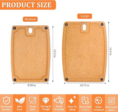 cutting boards for kitchen dishwasher - 2PC cutting board set double-sided with Non-Slip Feet and Juice Groove Composite chopping board for kitchen knife Friendly Cut Meat, Fruit,Vegetable