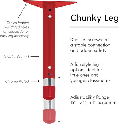 Factory Direct Partners FDP Rectangle Activity School and Classroom Kids Table (24 x 72 inch), Chunky Toddler Legs, Adjustable Table Height 15-24 inches - Maple Top and Red Edge