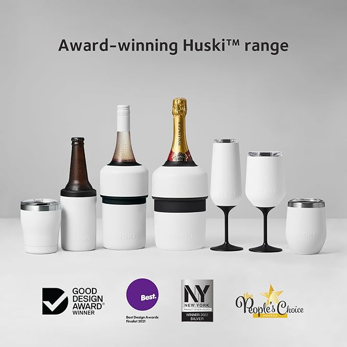 Huski Champagne Flute | NEW | Award-winning Design with Detachable Stem | Premium Stainless Steel Champagne Glass with Lid | Triple Insulated Tumbler | 8oz Capacity | Great Gift (White)