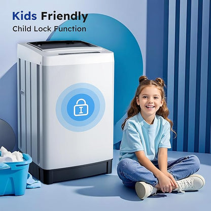 Compact Top-Load Washing Machine, Full-Automatic 1.5 Cu.ft Washer with 10 Water Levels & 8 Wash Programs for Apartment, Home, Dorm and RVs