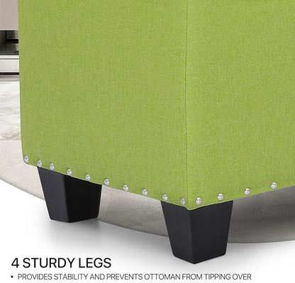 MoNiBloom 42 Inch Long Bench with Storage, Modern 40L Inner Space Green Linen Foot Stool for Bedroom, Upholstered Padded Rectangular Fabric Tufted Bench Footrest with Wood Legs with 660 Lbs Capacity