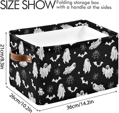 Collapsible Storage Basket Bin Happy Halloween Organizer Cube with Handle, Canvas, Black
