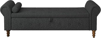 Storage Ottoman Bench for Bedroom, 63" End of Bed Bench with Rolled Arms Upholstered Ottoman Bench Fit for Bedroom, Living Room, Entryway, Linen Dark Gray