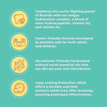 Fluoride Toothpaste - Adults & Kids, Fights Cavities, Whitens, Nano Hydroxyapatite, Dentist Developed, Safe Clean Ingredients, Gentle on Sensitive Teeth, Vitamins D3 & K2, 4 Tasty Flavors