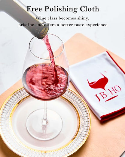 JBHO Hand Blown Italian Style Crystal Bordeaux Wine Glasses - Great Gift Packaging - Red Wine Glasses Lead-Free Premium Crystal Clear Glass - Set of 2-18 Ounce